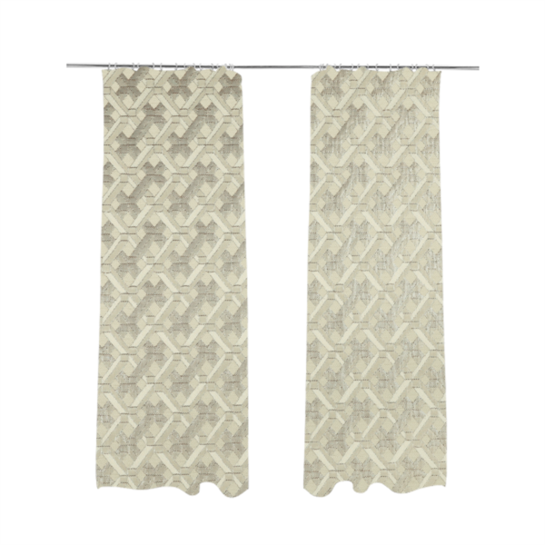 Ayon Geometric Pattern Mono Beige Coloured With Shine Furnishing Fabric CTR-1270 - Made To Measure Curtains