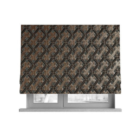 Ayon Geometric Pattern Grey Gold Coloured With Shine Furnishing Fabric CTR-1273 - Roman Blinds