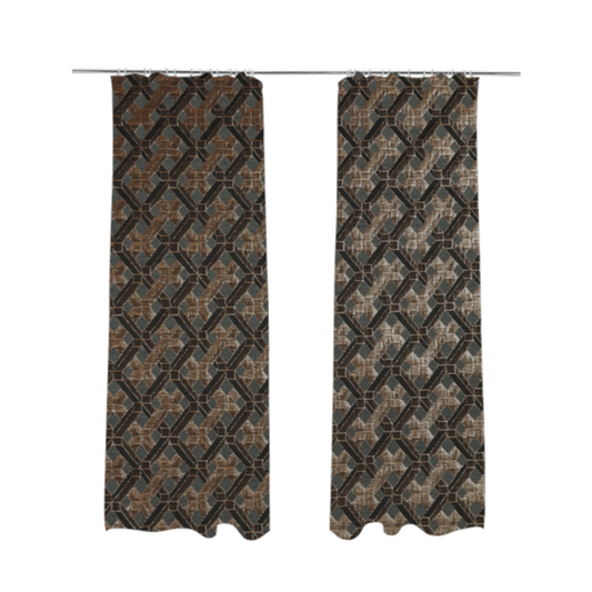 Ayon Geometric Pattern Grey Gold Coloured With Shine Furnishing Fabric CTR-1273 - Made To Measure Curtains