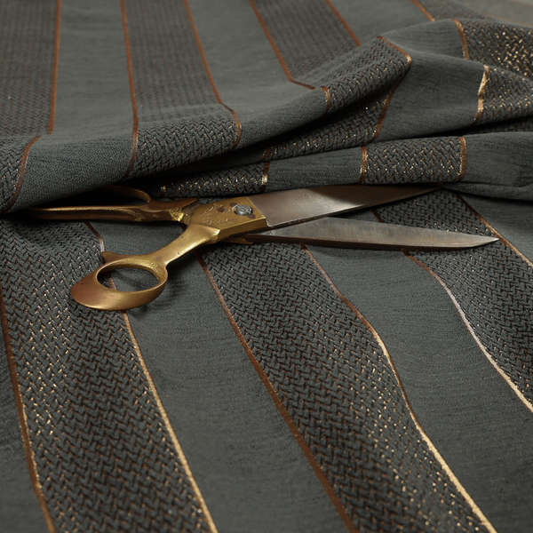 Ayon Striped Pattern Grey Gold Coloured With Shine Furnishing Fabric CTR-1274 - Made To Measure Curtains