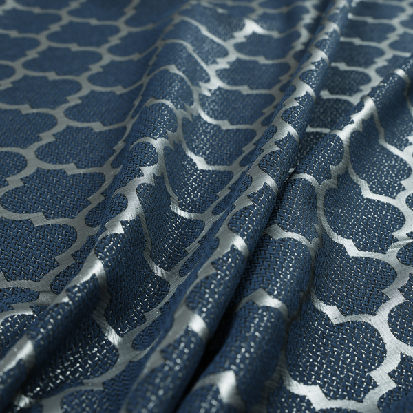 Ayon Damask Pattern Blue Silver Coloured With Shine Furnishing Fabric CTR-1275 - Made To Measure Curtains