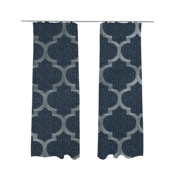 Ayon Damask Pattern Blue Silver Coloured With Shine Furnishing Fabric CTR-1275 - Made To Measure Curtains