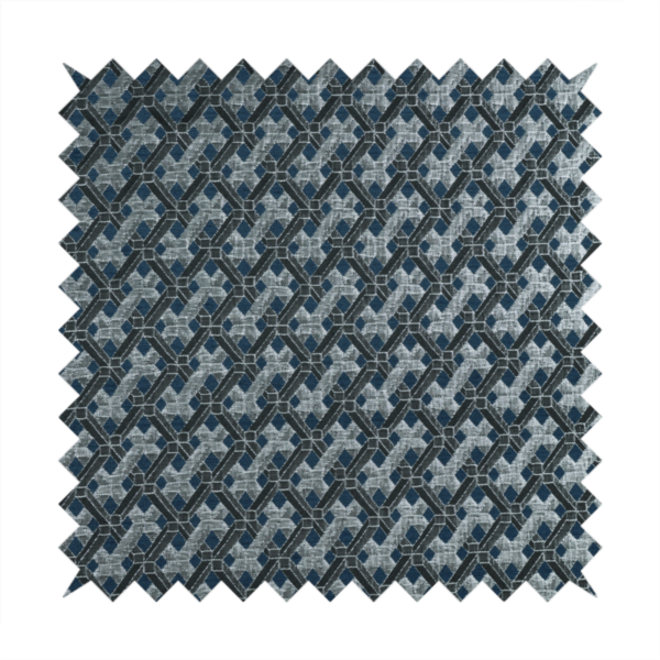 Ayon Geometric Pattern Blue Silver Coloured With Shine Furnishing Fabric CTR-1276 - Roman Blinds