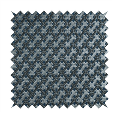 Ayon Geometric Pattern Blue Silver Coloured With Shine Furnishing Fabric CTR-1276 - Roman Blinds