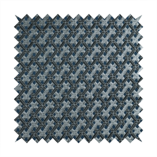 Ayon Geometric Pattern Blue Silver Coloured With Shine Furnishing Fabric CTR-1276