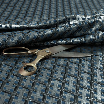 Ayon Geometric Pattern Blue Silver Coloured With Shine Furnishing Fabric CTR-1276 - Roman Blinds