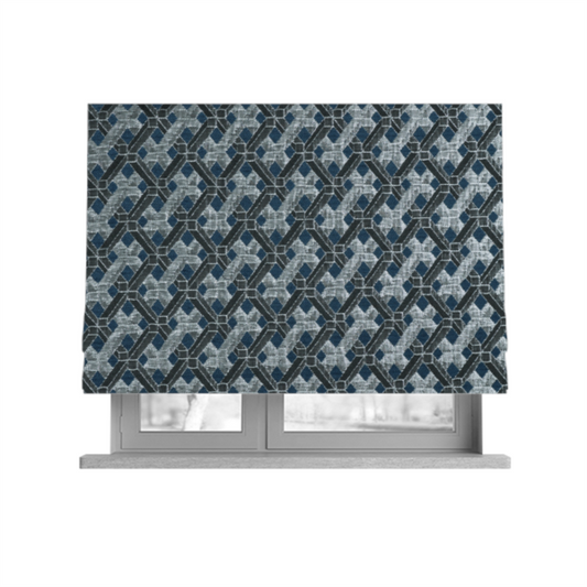 Ayon Geometric Pattern Blue Silver Coloured With Shine Furnishing Fabric CTR-1276 - Roman Blinds