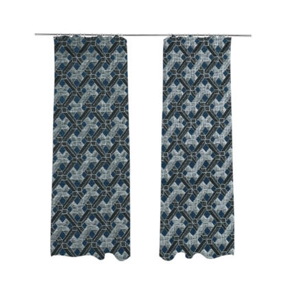 Ayon Geometric Pattern Blue Silver Coloured With Shine Furnishing Fabric CTR-1276 - Made To Measure Curtains