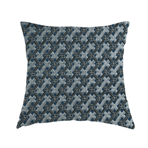 Ayon Geometric Pattern Blue Silver Coloured With Shine Furnishing Fabric CTR-1276 - Handmade Cushions