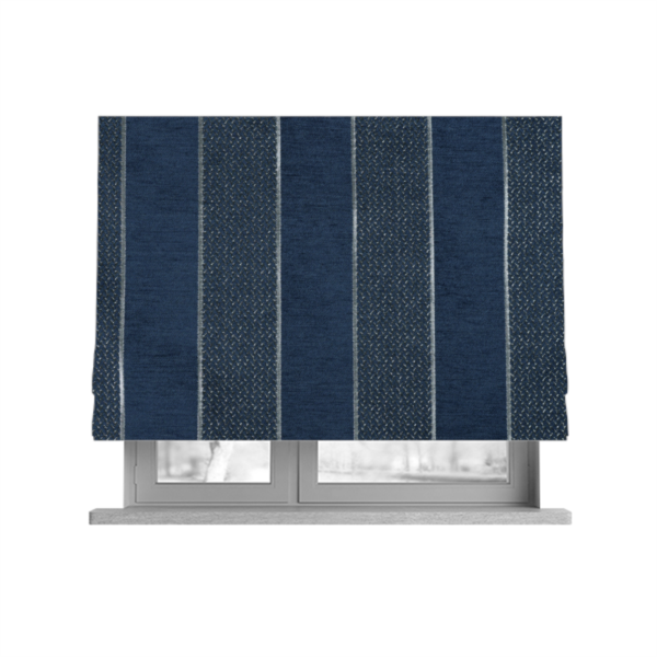 Ayon Striped Pattern Blue Silver Coloured With Shine Furnishing Fabric CTR-1277 - Roman Blinds