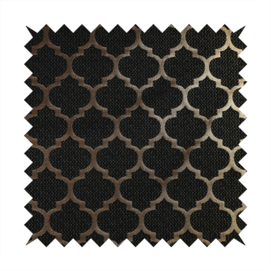 Ayon Damask Pattern Black Gold Coloured With Shine Furnishing Fabric CTR-1278