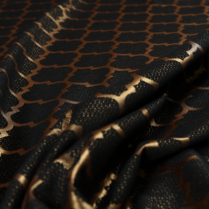 Ayon Damask Pattern Black Gold Coloured With Shine Furnishing Fabric CTR-1278 - Made To Measure Curtains