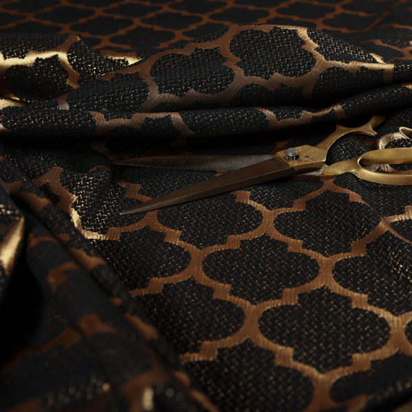 Ayon Damask Pattern Black Gold Coloured With Shine Furnishing Fabric CTR-1278 - Handmade Cushions