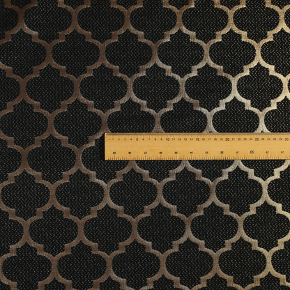 Ayon Damask Pattern Black Gold Coloured With Shine Furnishing Fabric CTR-1278