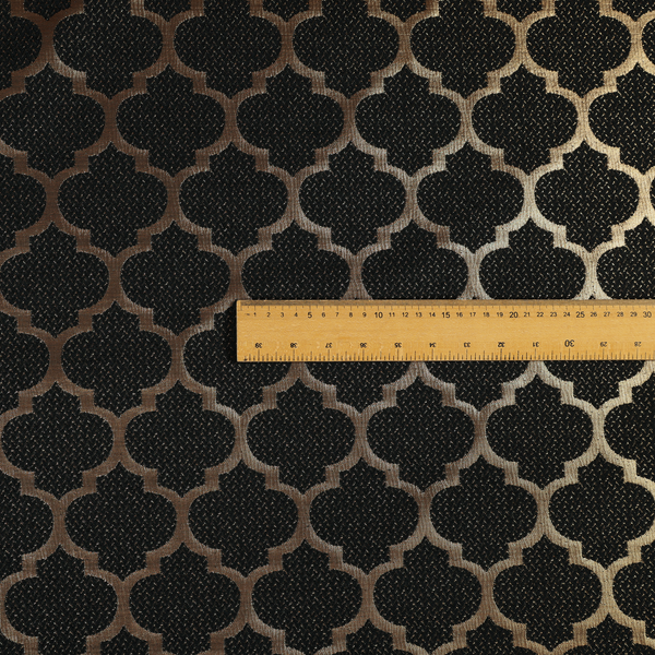 Ayon Damask Pattern Black Gold Coloured With Shine Furnishing Fabric CTR-1278 - Made To Measure Curtains