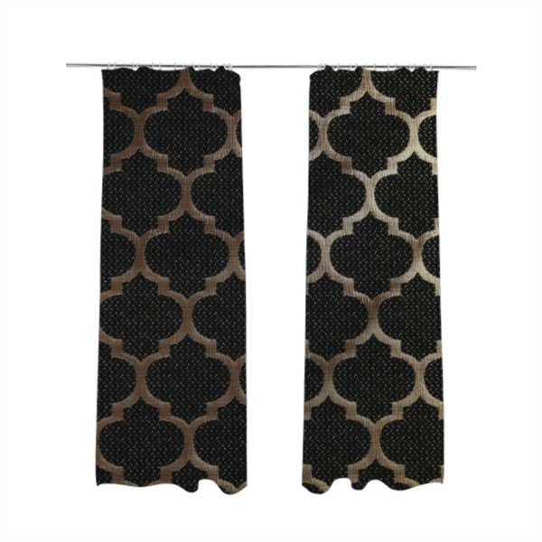 Ayon Damask Pattern Black Gold Coloured With Shine Furnishing Fabric CTR-1278 - Made To Measure Curtains