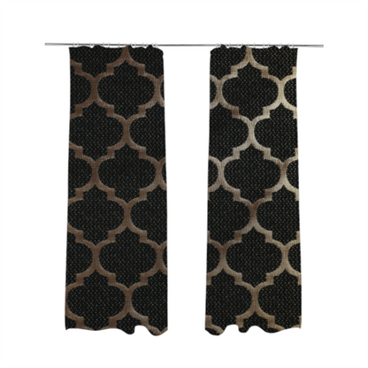 Ayon Damask Pattern Black Gold Coloured With Shine Furnishing Fabric CTR-1278 - Made To Measure Curtains