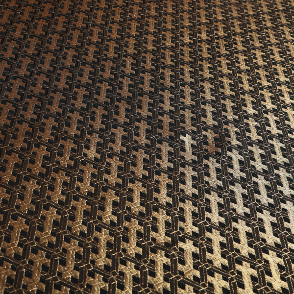 Ayon Geometric Pattern Black Gold Coloured With Shine Furnishing Fabric CTR-1279