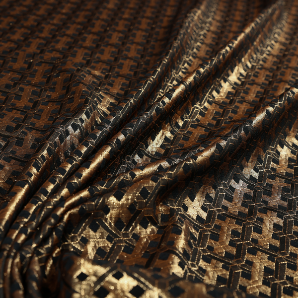 Ayon Geometric Pattern Black Gold Coloured With Shine Furnishing Fabric CTR-1279 - Handmade Cushions