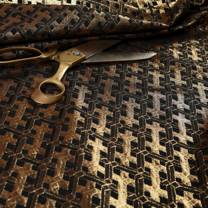 Ayon Geometric Pattern Black Gold Coloured With Shine Furnishing Fabric CTR-1279 - Handmade Cushions