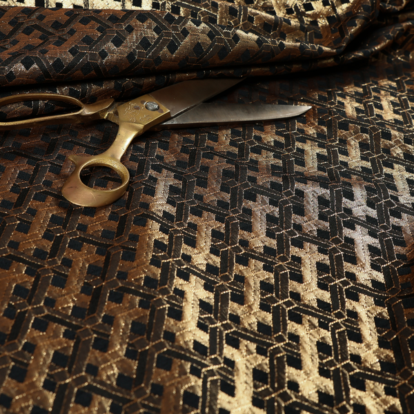 Ayon Geometric Pattern Black Gold Coloured With Shine Furnishing Fabric CTR-1279 - Made To Measure Curtains