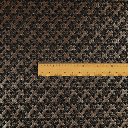 Ayon Geometric Pattern Black Gold Coloured With Shine Furnishing Fabric CTR-1279 - Made To Measure Curtains