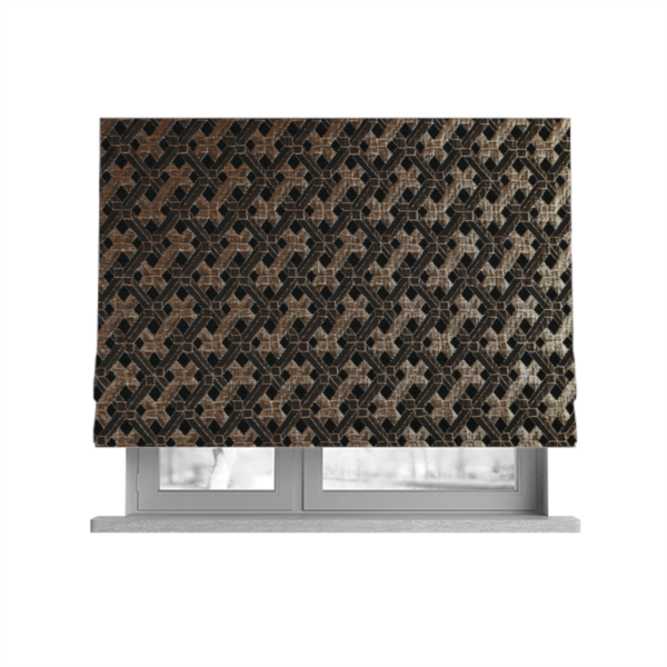 Ayon Geometric Pattern Black Gold Coloured With Shine Furnishing Fabric CTR-1279 - Roman Blinds