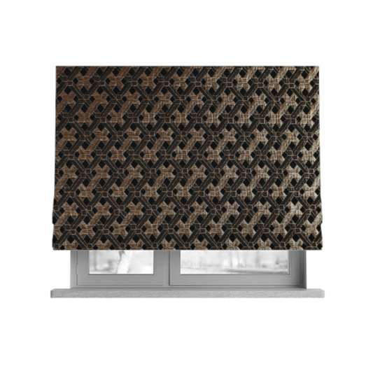 Ayon Geometric Pattern Black Gold Coloured With Shine Furnishing Fabric CTR-1279 - Roman Blinds