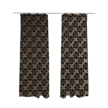 Ayon Geometric Pattern Black Gold Coloured With Shine Furnishing Fabric CTR-1279 - Made To Measure Curtains