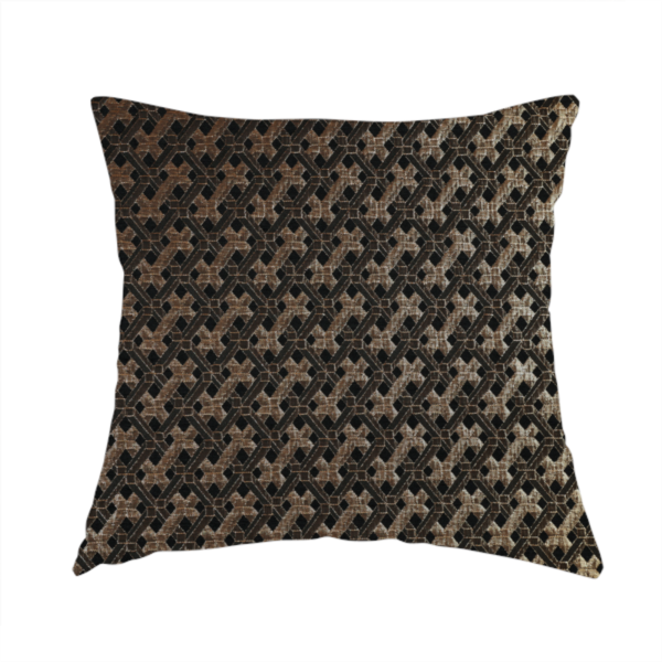 Ayon Geometric Pattern Black Gold Coloured With Shine Furnishing Fabric CTR-1279 - Handmade Cushions