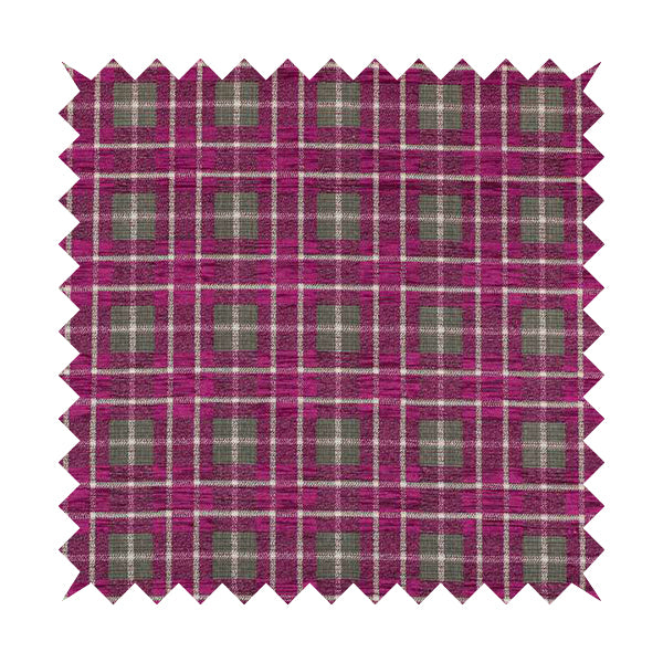 Ketu Collection Of Woven Chenille Checked Tartan Fuchsia Pink Colour Furnishing Fabrics CTR-128