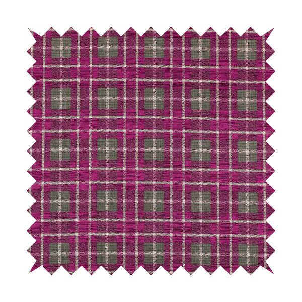 Ketu Collection Of Woven Chenille Checked Tartan Fuchsia Pink Colour Furnishing Fabrics CTR-128 - Made To Measure Curtains