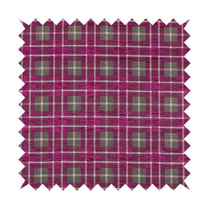 Ketu Collection Of Woven Chenille Checked Tartan Fuchsia Pink Colour Furnishing Fabrics CTR-128 - Made To Measure Curtains