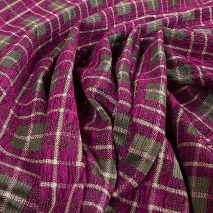 Ketu Collection Of Woven Chenille Checked Tartan Fuchsia Pink Colour Furnishing Fabrics CTR-128 - Roman Blinds
