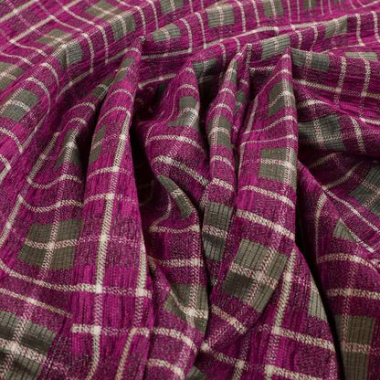 Ketu Collection Of Woven Chenille Checked Tartan Fuchsia Pink Colour Furnishing Fabrics CTR-128