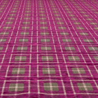 Ketu Collection Of Woven Chenille Checked Tartan Fuchsia Pink Colour Furnishing Fabrics CTR-128 - Made To Measure Curtains