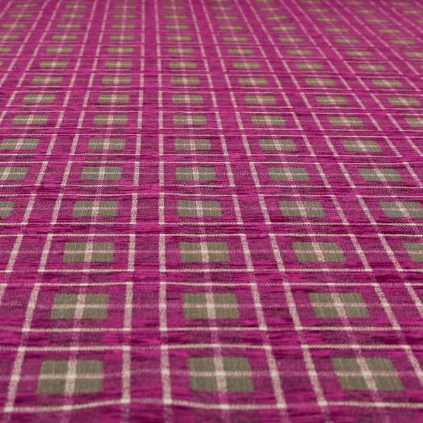 Ketu Collection Of Woven Chenille Checked Tartan Fuchsia Pink Colour Furnishing Fabrics CTR-128