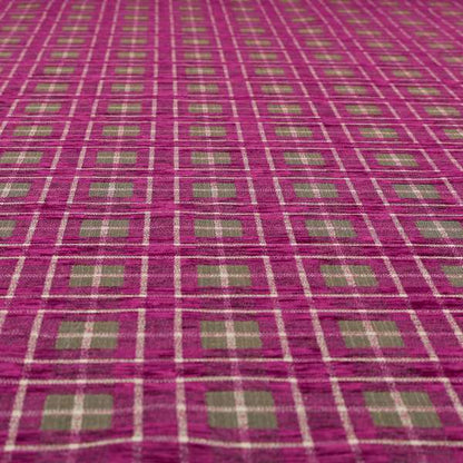 Ketu Collection Of Woven Chenille Checked Tartan Fuchsia Pink Colour Furnishing Fabrics CTR-128