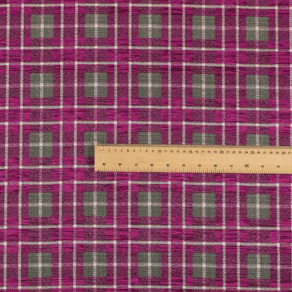 Ketu Collection Of Woven Chenille Checked Tartan Fuchsia Pink Colour Furnishing Fabrics CTR-128 - Made To Measure Curtains