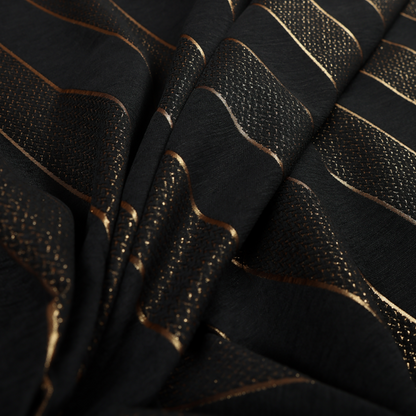 Ayon Striped Pattern Black Gold Coloured With Shine Furnishing Fabric CTR-1280 - Roman Blinds