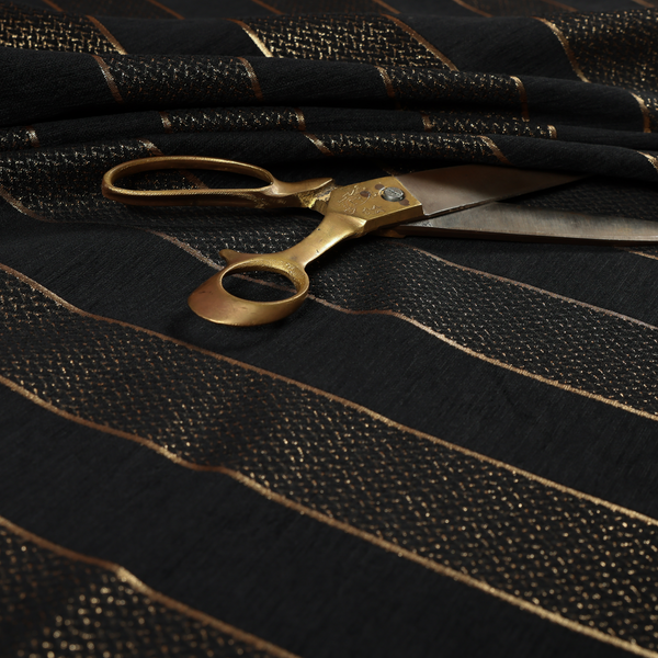 Ayon Striped Pattern Black Gold Coloured With Shine Furnishing Fabric CTR-1280 - Made To Measure Curtains