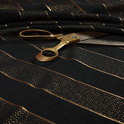 Ayon Striped Pattern Black Gold Coloured With Shine Furnishing Fabric CTR-1280 - Made To Measure Curtains