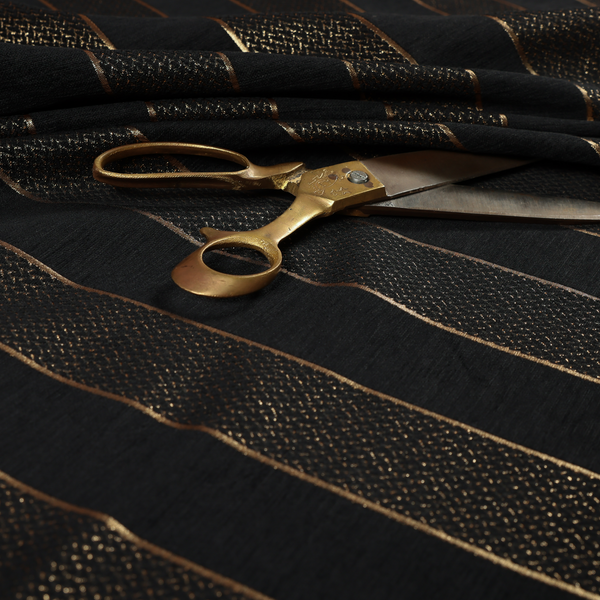 Ayon Striped Pattern Black Gold Coloured With Shine Furnishing Fabric CTR-1280