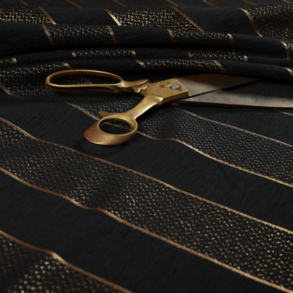 Ayon Striped Pattern Black Gold Coloured With Shine Furnishing Fabric CTR-1280