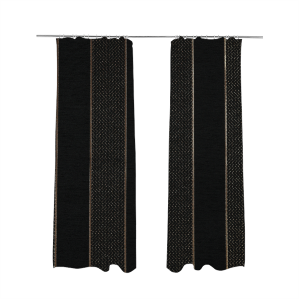 Ayon Striped Pattern Black Gold Coloured With Shine Furnishing Fabric CTR-1280 - Made To Measure Curtains