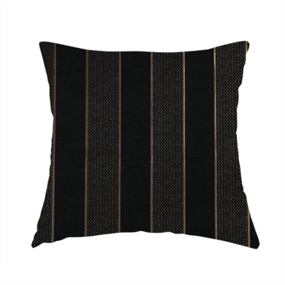Ayon Striped Pattern Black Gold Coloured With Shine Furnishing Fabric CTR-1280 - Handmade Cushions