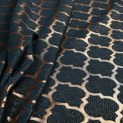 Ayon Damask Pattern Blue Gold Coloured With Shine Furnishing Fabric CTR-1281 - Made To Measure Curtains