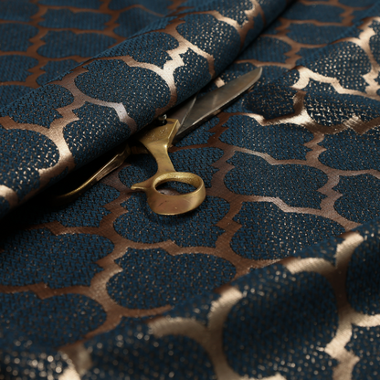 Ayon Damask Pattern Blue Gold Coloured With Shine Furnishing Fabric CTR-1281 - Made To Measure Curtains