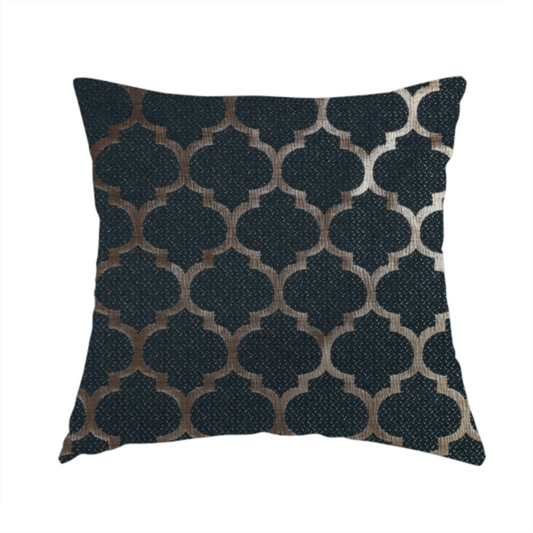 Ayon Damask Pattern Blue Gold Coloured With Shine Furnishing Fabric CTR-1281 - Handmade Cushions