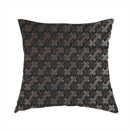 Ayon Geometric Pattern Blue Gold Coloured With Shine Furnishing Fabric CTR-1282 - Handmade Cushions